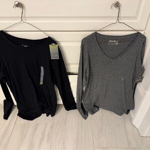 Classic Black and Gray V-Neck Women Tops